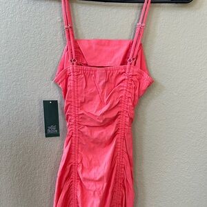 Straight Neckline Ruched Pull-String Mini Dress with double straps